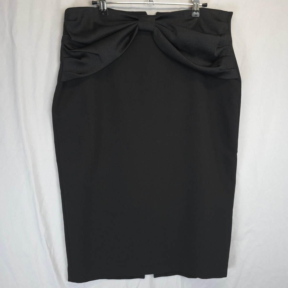 Eva Mendes NY&Co Black Bow Front High Waisted Pencil Skirt Women 12 Career Chic